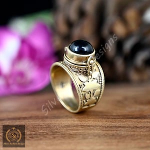 Ethnischer Giftring, handgemachter Ring, Vintage Ring, schwarzer Onyx-Giftring, Messingring, Statement-Ring, handgemachter Ring, Boho-Ring, Geschenk für sie