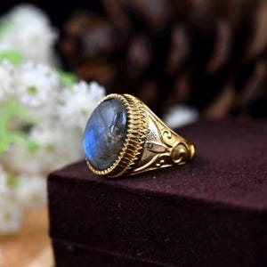Oval Labradorite Brass Ring: Gold Plated Gemstone Statement Ring