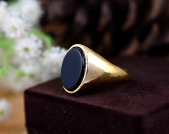 ゴールドオニキスリング - メンズゴールドリング - 男性用18Kゴールド