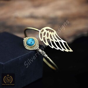 Turquoise Brass Cuff Bangle: Bohemian Gold Layering Bracelet