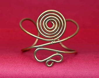 Greek Spiral Gold Bangle Bracelet For Women in Handmade statement bracelet adjustable unique modern bracelet
