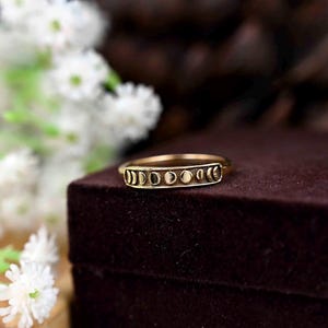 Gold Moon Phase Ring: Celestial Brass Statement Ring