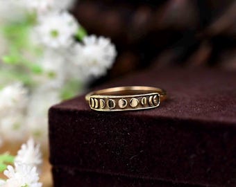 Gold Moon Phase Ring: Celestial Brass Statement Ring