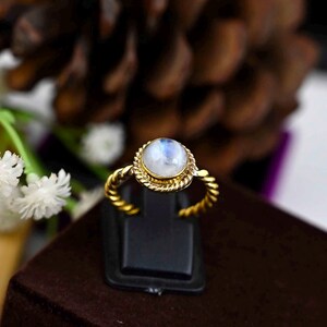 Rainbow Moonstone Ring: Gold Plated Brass Statement Ring