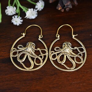 Gold Octopus Kraken Hoop Earrings