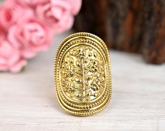 Tree of Life Brass Ring, Gold or Silver Plated