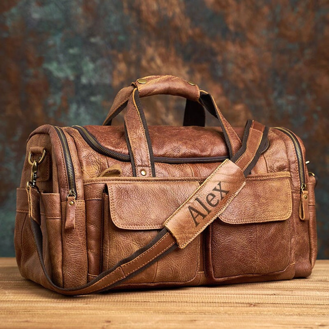 Genuine Leather Travel Bag, Personalized Leather Travel Bag, Leather