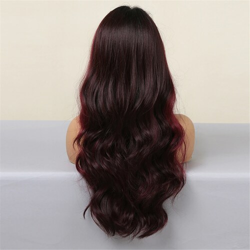 Long Wavy Lace Front Wig Black to Dark 2024 Red Ombre Natural Lace Wig for Women Heat Resistant Cosplay Wig High Density