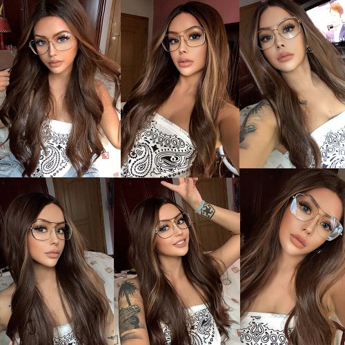 Long Brown Wavy Lace Part Wigs outlet for Women Synthetic Lace Wigs High Density Heat Resistant New Daily Wig