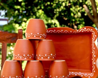 Handmade Indian Kulhad Tea Set with Tray | Rustic Ceramic Chai Cups