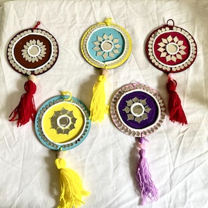 Set of 5 Lippan art wall hanging small | Handcrafted Lippan circular wall decor | Small wall hanging Indian style