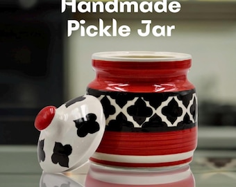 Handmade Ceramic Pickle Jar with Lid | Indian Kitchen Storage