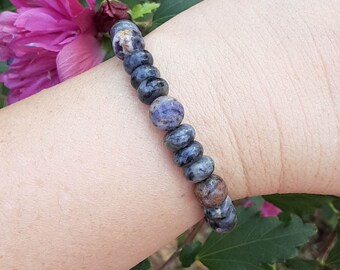 Larvakite and petrified fluorite bracelet