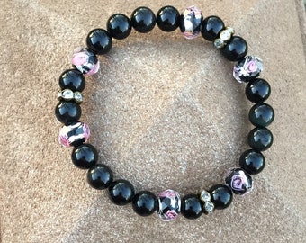 Roses and rainbow obsidian bracelet