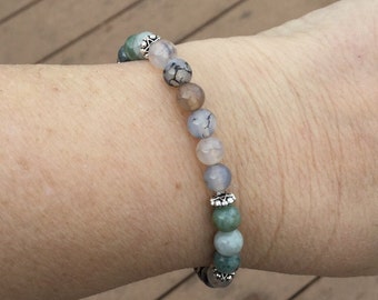 Burma jade and dragon vein agate bracelet