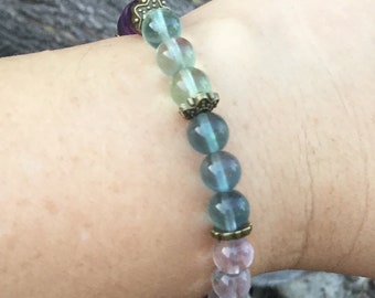 Multi Color Fluorite Beaded Bracelet: 7mm Gemstone Jewelry