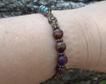 Purple mosaic quartz and magnetic bracelet