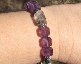 Square amethyst and garden quartz bracelet