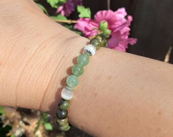 Jasper, selenite,  green aventurine  and magnetic bracelet