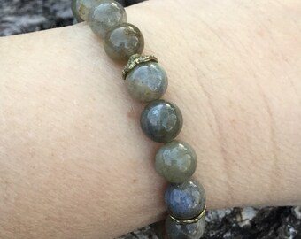 Labradorite Beaded Bracelet with Decorative Rondelles