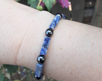 Sodalite & Magnetic Bead Bracelet - 6.5 Inch Stretch Bracelet