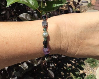 Amethyst, Labradorite, and Larvakite bracelet