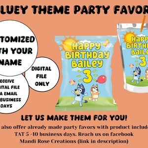 Blue Dog Summer Theme Party Favor Digital File Bundle