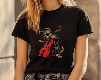 Camiseta de perro tocando el bajo: Camiseta de músico de blues