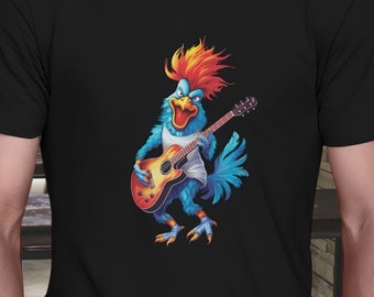 ルースターギターTシャツ | ミュージシャングラフィックTシャツ | ロッカーアパレル | カントリーミュージック愛好家へのギフト、ユニセックス | Sqwinx