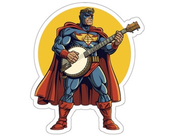 Superhero Banjo Sticker: Funny Musician Graphic