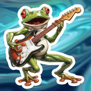 Electric Guitar Sticker | Instrument Sticker | Funny Frog Playing Guitar Graphic | Music Gift | Sqwinx