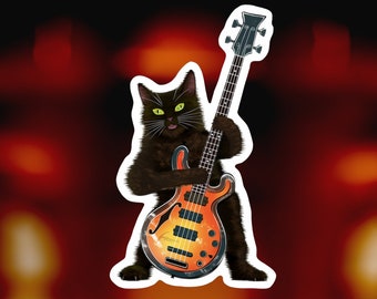 Lustig Katze spielt Bassgitarre Aufkleber - Musiker Geschenk