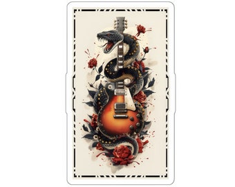 Guitar with Snake Vinyl Sticker: Rock Music Decal