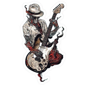 Guitar Sticker | Instrument Sticker | Spooky Ghoul Playing Guitar Graphic Sticker | Sticker Gift | Rock Sticker | Sqwinx