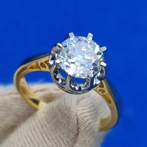 4.0 CT Old European Cut Moissanite Engagement Ring: 14K Multitone Gold Vintage Style