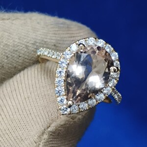3.75Ct Pear Morganite Halo Engagement Ring: Rose Gold Teardrop Promise Ring