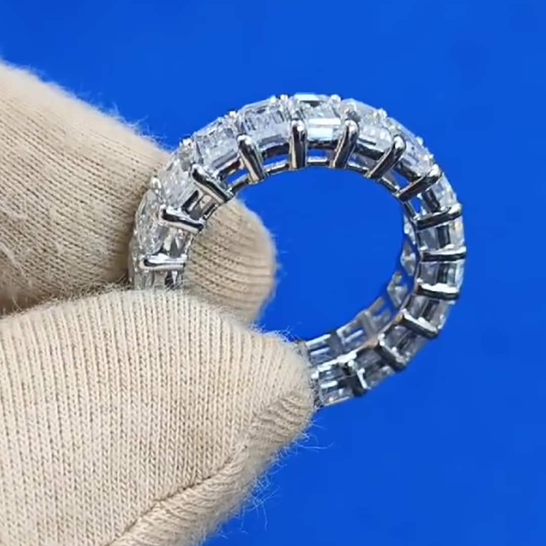 Emerald Cut Wedding Band, Emerald Cut Full Eternity Band, Emerald Eternity Ring, 14K White Gold