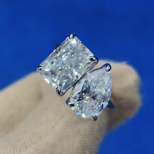 Toi et Moi Moissanite Engagement Ring: Radiant & Pear Cut Double Stone