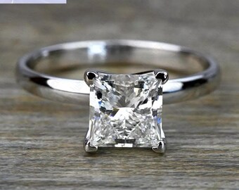2 Carat Princess Cut Lab Grown Diamond Solitaire Ring, 14k White Gold