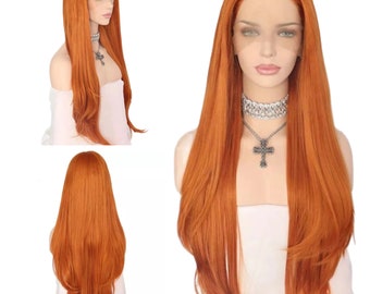 22” Light Brown/Blond/Orange Front Lace Wig Unit HD 22 INCH BURNT ORANGE/ BLONDE STRIPE FRONTAL LACE WIG  main image 4