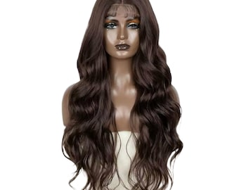 Lace Front Perücke Hitzebeständige Perücke Tiefe Teil-Front-Spitze-Perücke 26 ”lange gewellte dunkelbraune blonde braune Perücke HD transparente Spitze-Front-Perücke