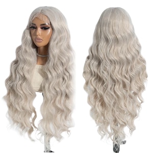 Perruque lace frontale Perruque résistante à la chaleur Partie centrale de la partie frontale Perruque ondulée longue de 32 po.