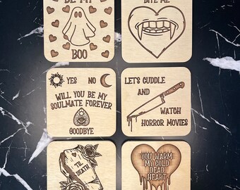 Horror/Gothic Valentines Day Coaster Set | Horror Decor | Witchy/Gothic Decor