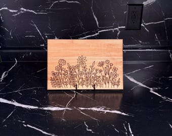 Wildflower Cutting/Charcuterie Board | Kitchen Decor | Laser Engraved Board