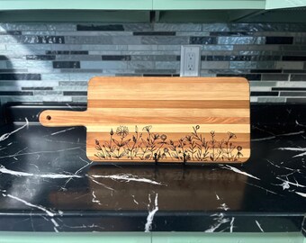 Wildflower Laser Engraved Charcuterie Board | Flower