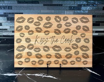Kiss The Cook Cutting Board | Maple Cutting Board | Funny Gift