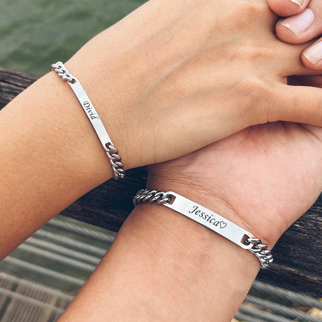 Custom Couple Bracelets Set Personalized Stainless Steel Lettering Name  Lover Friendship Matching Bracelets Love & Friendship Gift 