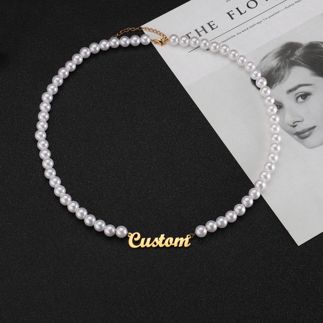 Custom Name Pearl Necklace Personalized Pearl Name Necklace Name