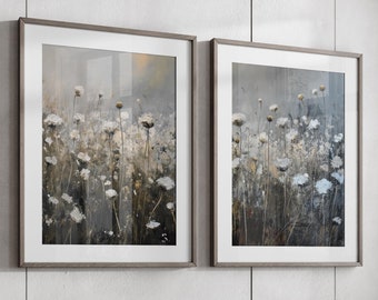 Printable Wildflower Field Set of 2, Vintage Farm House Oil Painting, Field Landscape Oil Painting Printable, Digital Download