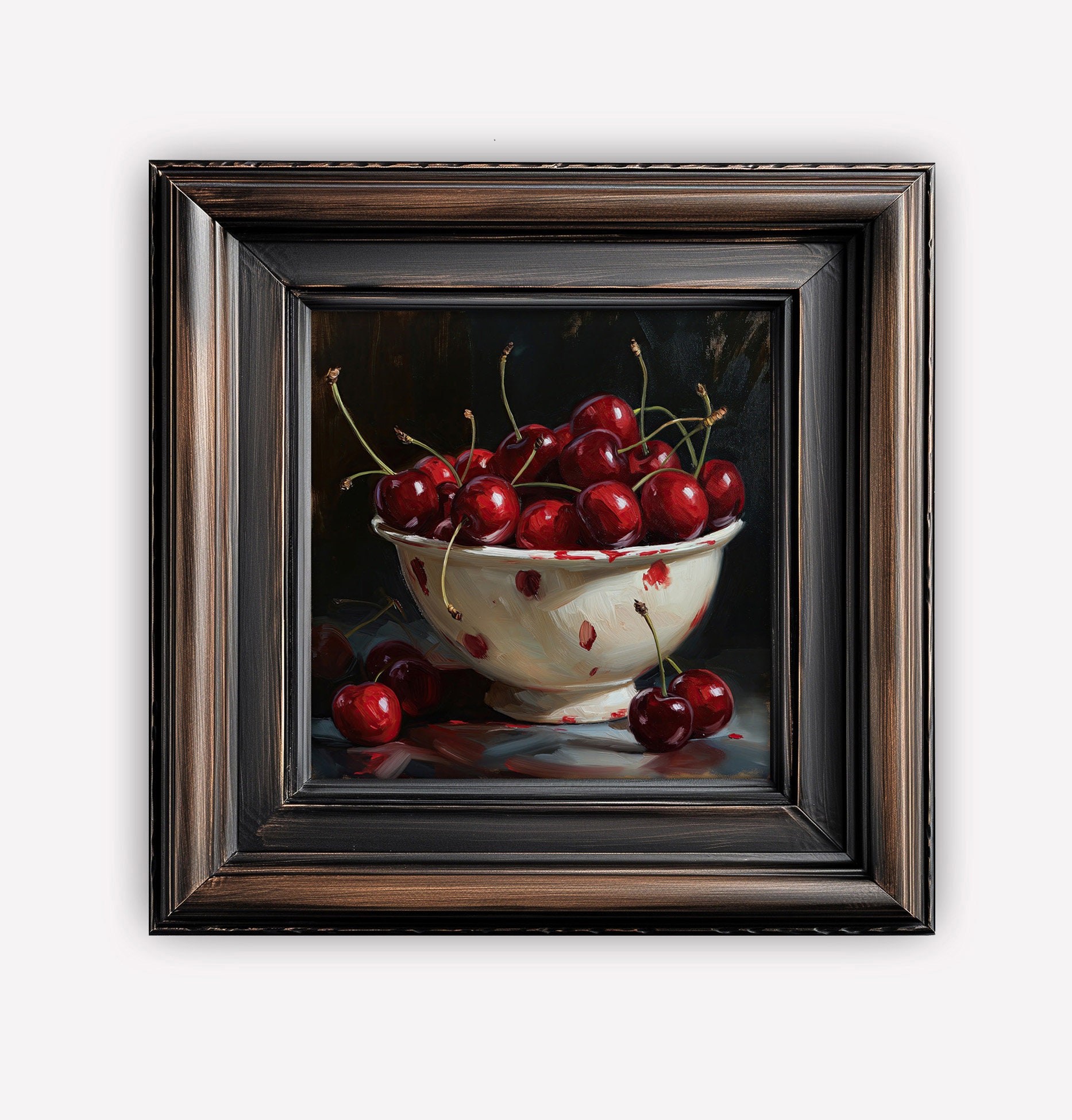 Kitchen Still Life Painting | Cherries in a Bowl Wall Art | Kitchen Food Oil Painting | Digital PRINTABLE Download